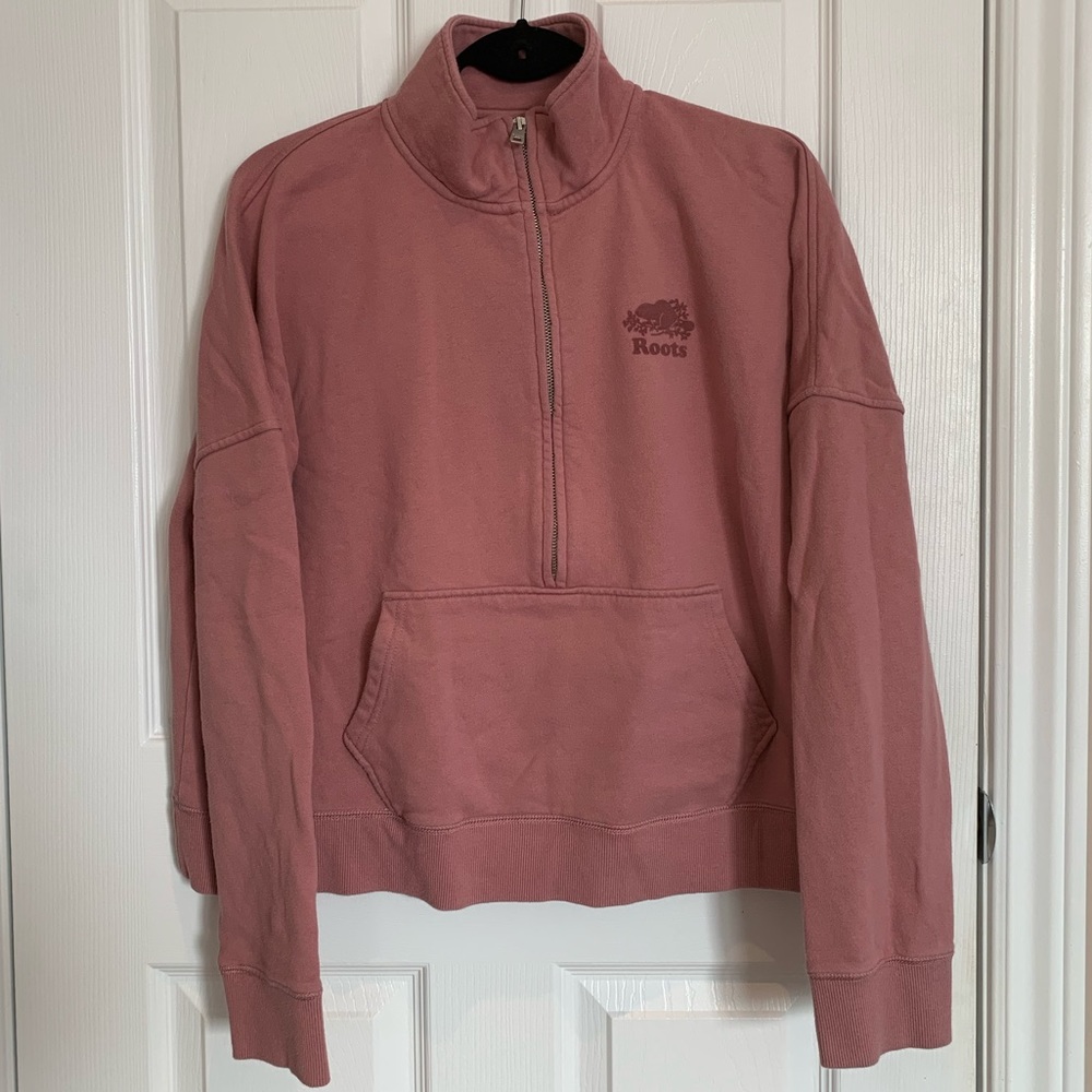 Roots Half Zip Stein Sweater in Dusty Rose, XL